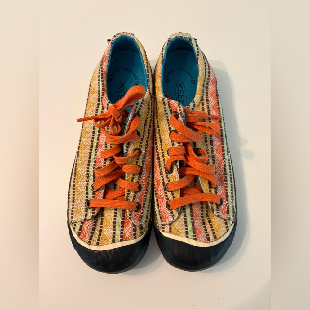 Keen Women's Colorful Striped Lace-Up Sneakers with Orange Laces